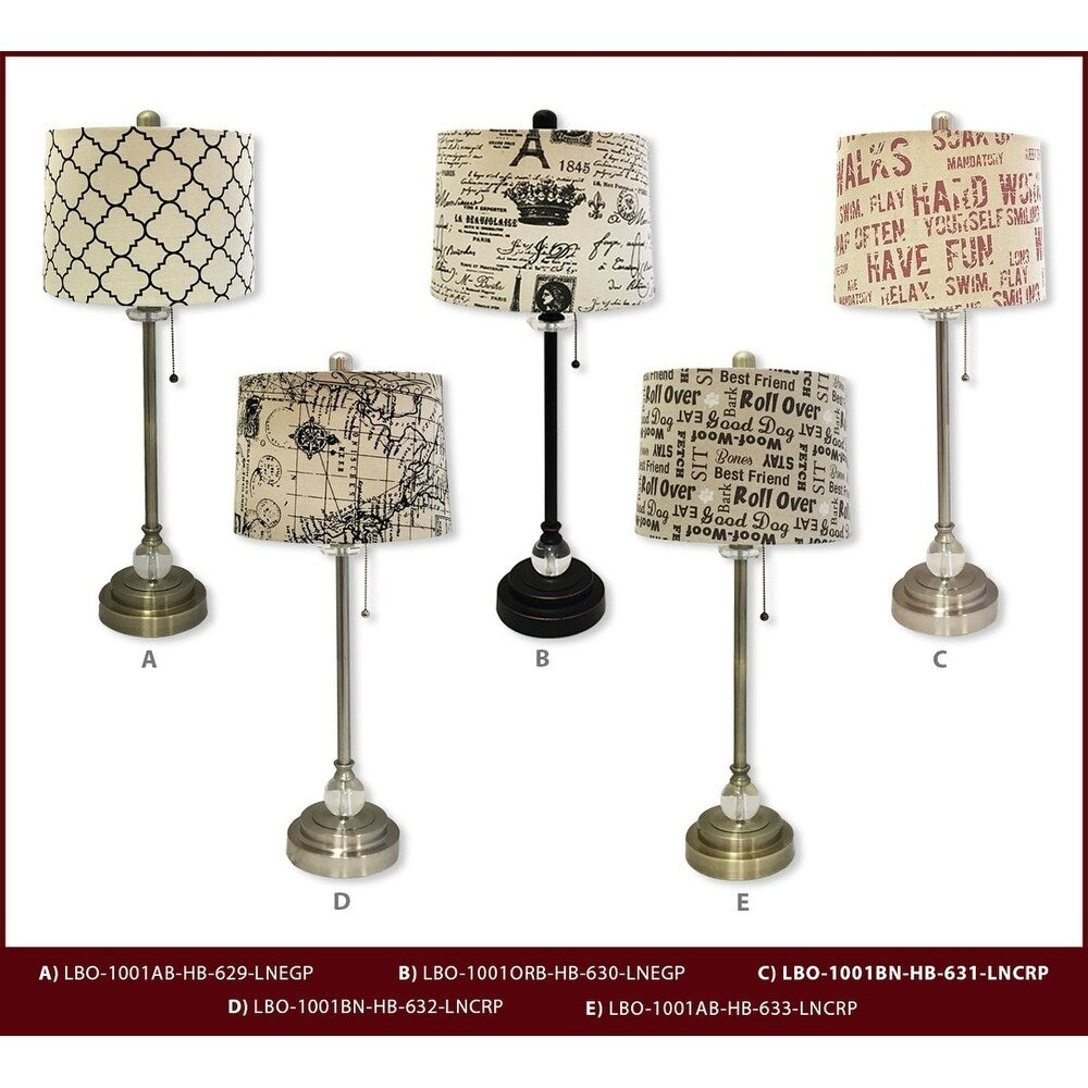 Royal Designs 28" Antique Brass Buffet Lamp with Dark Brown Marble Hardback Lamp Shade, Set of 2