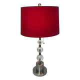 Royal Designs Brush Nickel Lamp with Crystal Ball Accents and Red Shallow Drum Hardback Lamp Shade, Set of 2