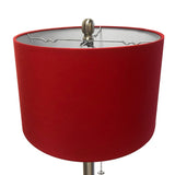 Royal Designs Brush Nickel Lamp with Crystal Ball Accents and Red Shallow Drum Hardback Lamp Shade, Set of 2