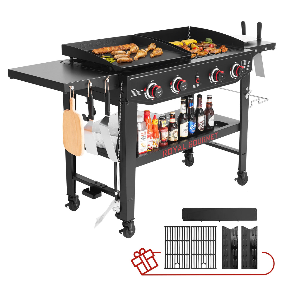 Royal Gourmet 4-Burner Gas Grill and Griddle Combo Black