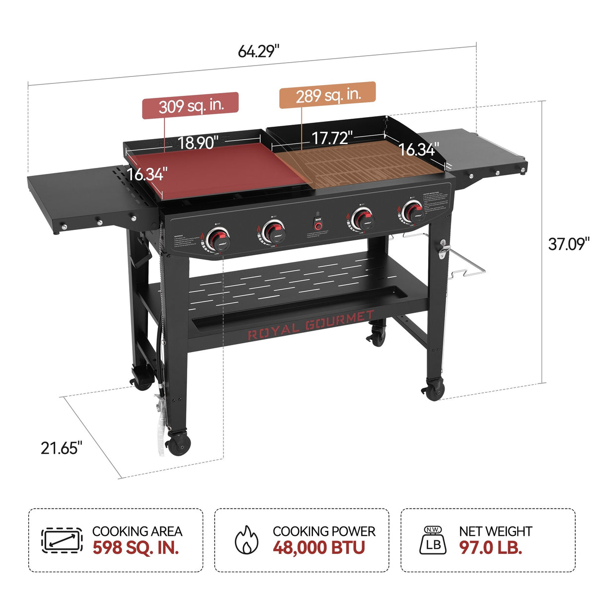 Royal Gourmet 4-Burner Gas Grill and Griddle Combo Black