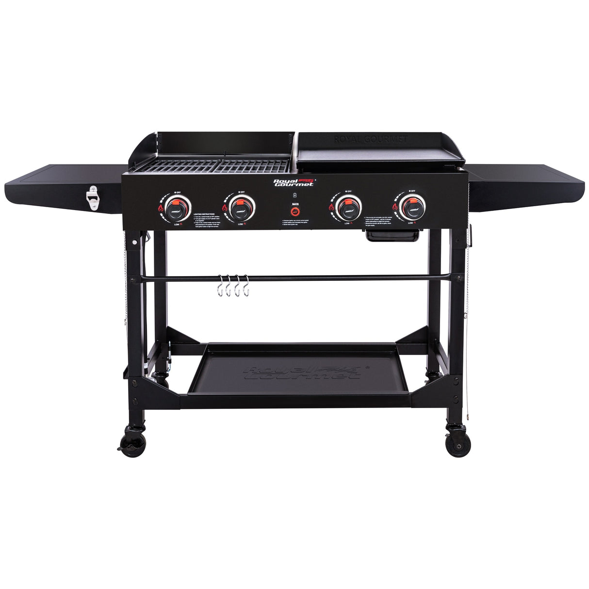 Royal Gourmet GD402 4-Burner Portable Flat Top Gas Grill and Griddle Combo with Folding Legs, Black