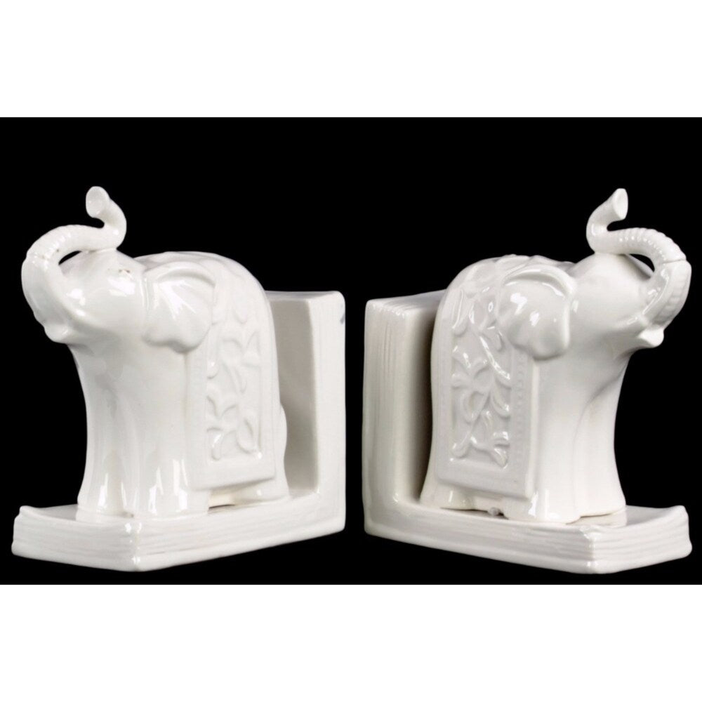 Royal Trumpeting Standing Elephant Bookend-White