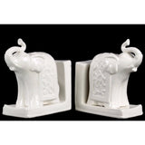 Royal Trumpeting Standing Elephant Bookend-White
