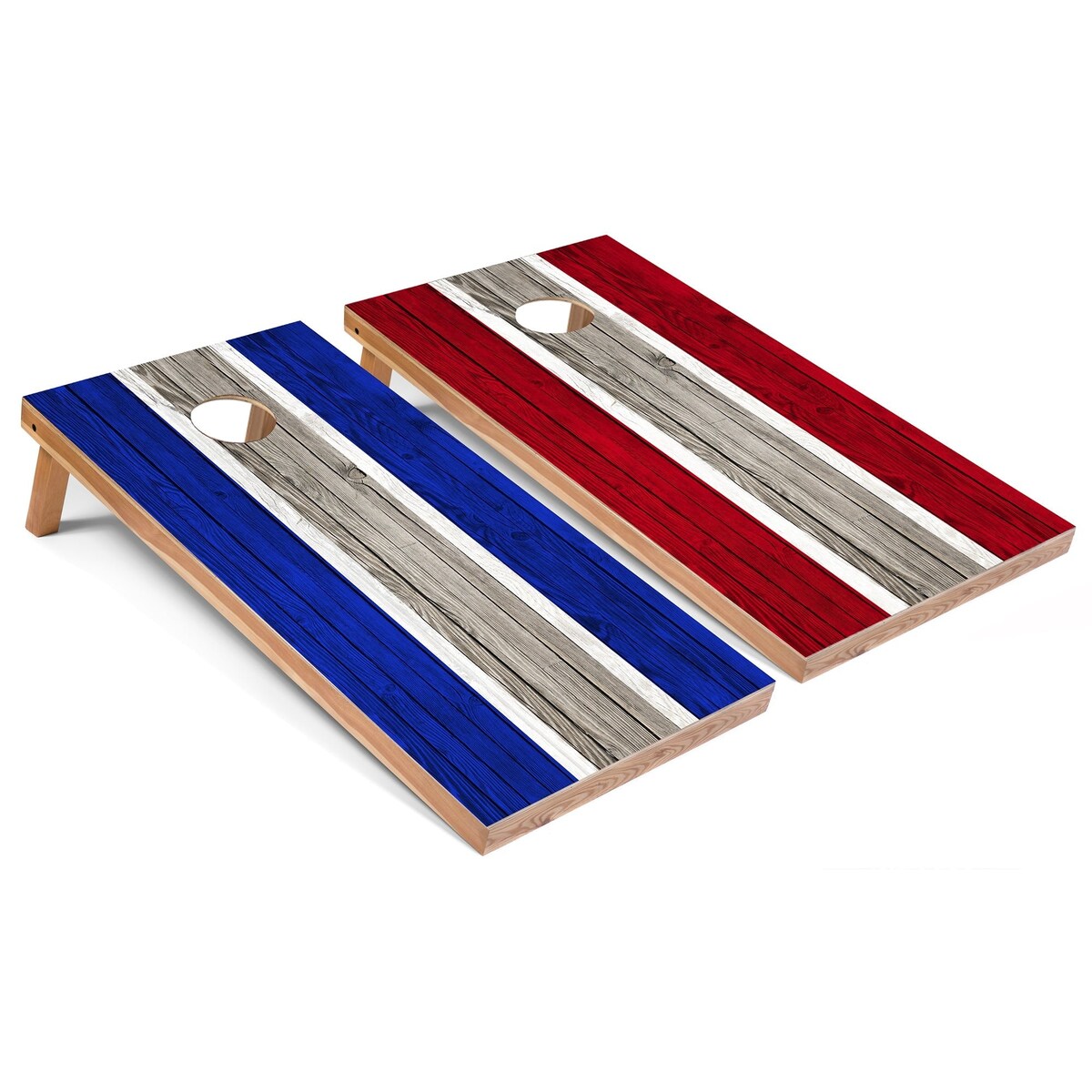 Royal and Red Striped Cornhole Boards with Carry Case