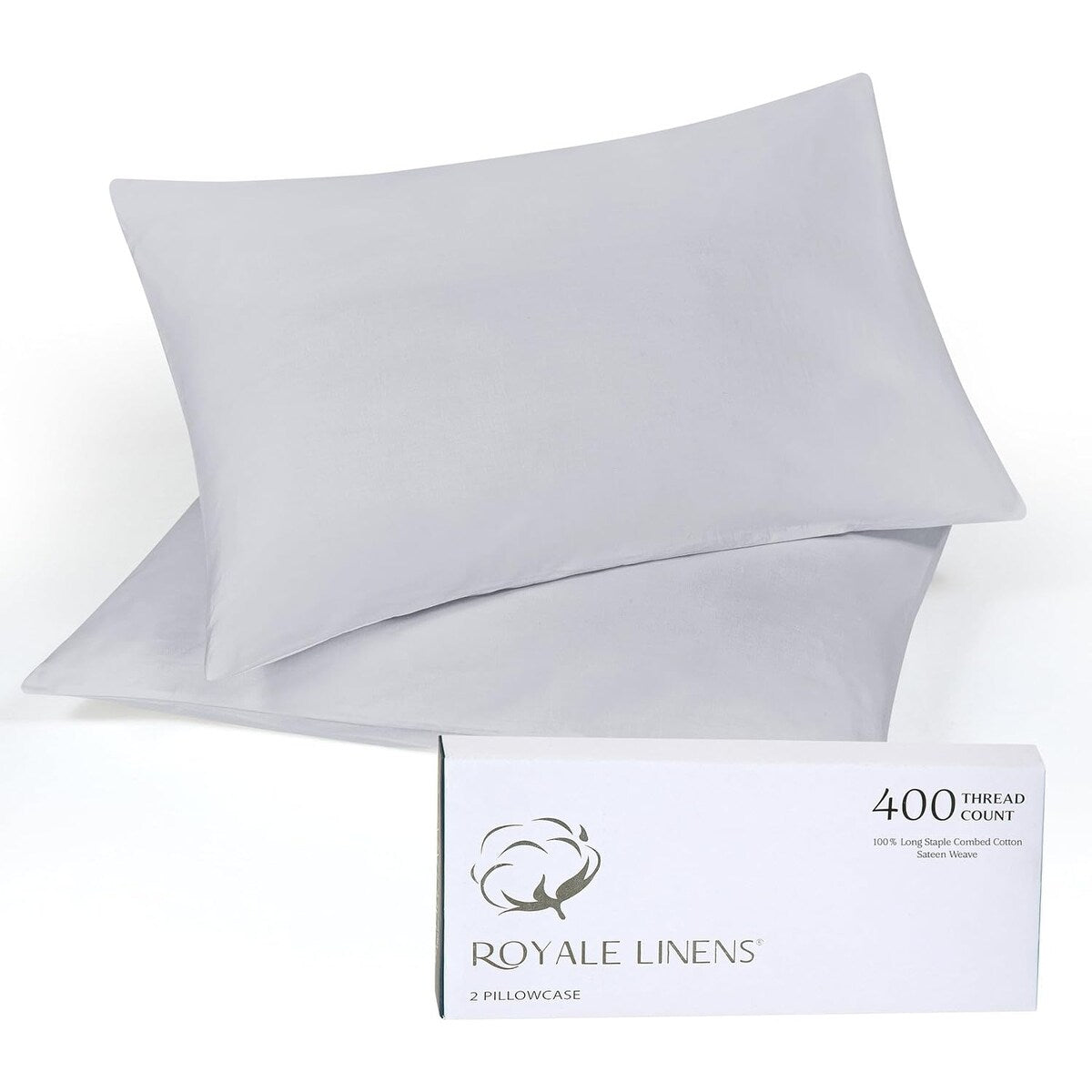 Royale Linens 400 Thread Count Cotton Pillowcase Set of 2