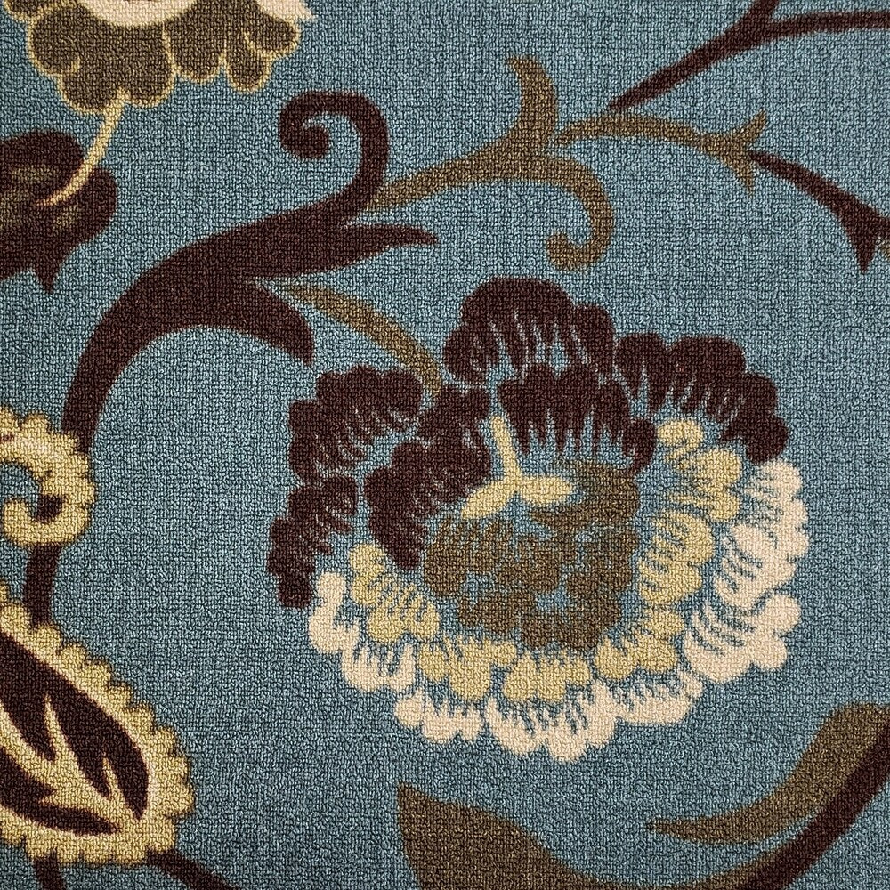 Rubber Back Ocean Blue Floral Non-Slip Area Rug - 3'3 X 5'