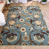 Rubber Back Ocean Blue Floral Non-Slip Area Rug - 3'3 X 5'