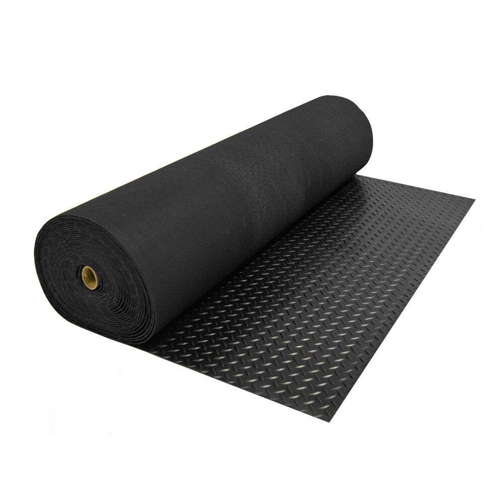 Rubber-Cal "Diamond-Plate" Rubber Flooring Rolls - 3 mm x 4 ft x 9 ft Rolls - Black - 48 x 108