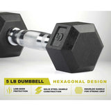 Rubber Encased Hex Dumbbell, 25lbs Single