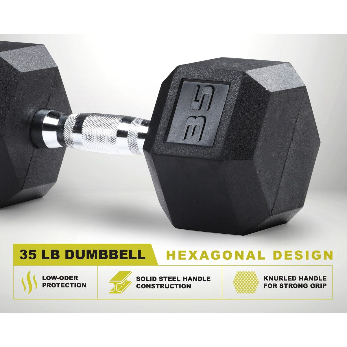 Rubber Encased Hex Dumbbell, 35lbs Pair