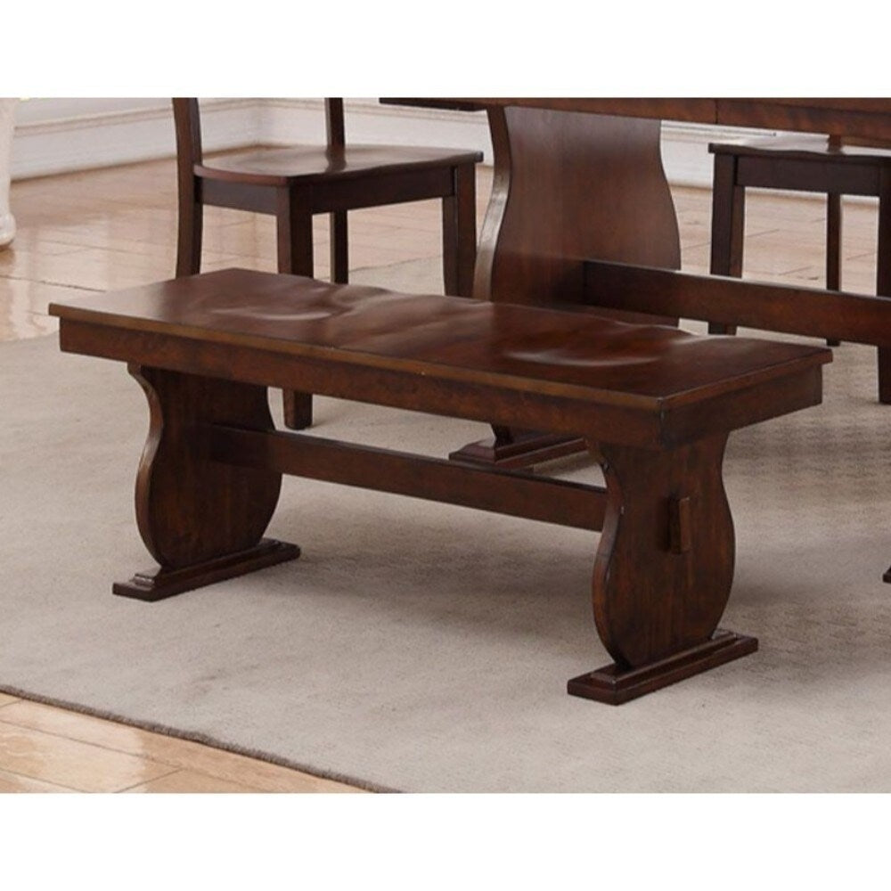 Rubber Wood Bench with Wavy Base Brown