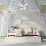 Rubber Wood Twin Size Canopy Bed Daybed with Trundle