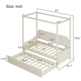 Rubber Wood Twin Size Canopy Bed Daybed with Trundle
