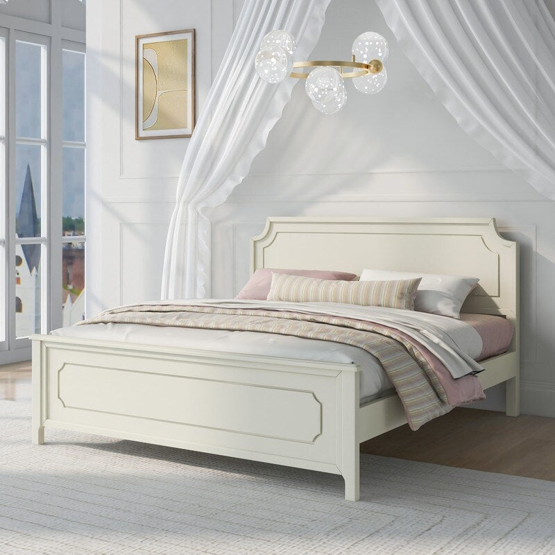 Rubber Wooden Platform Bed with Curved Headboard