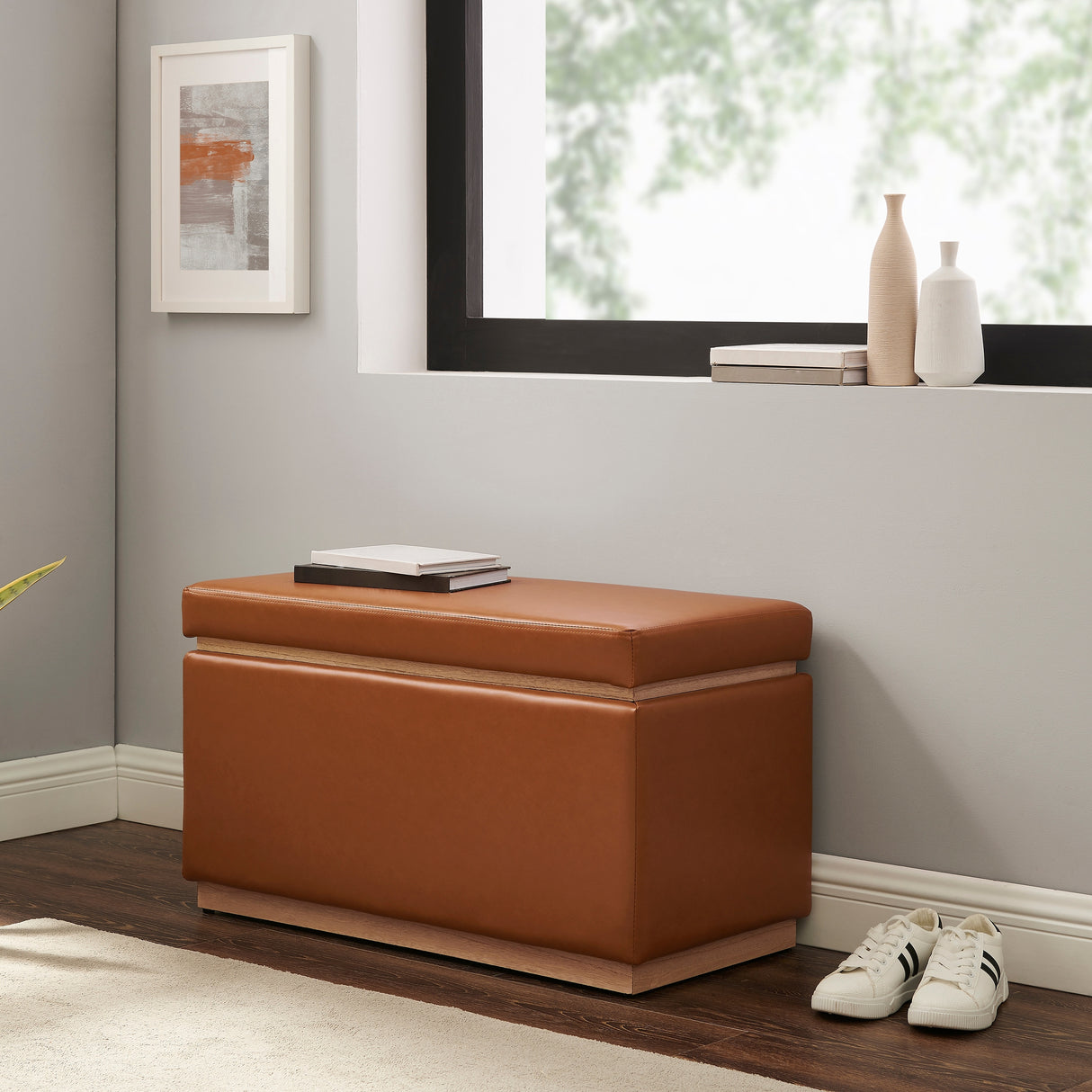 Rue Faux Leather Rectangle Storage Ottoman