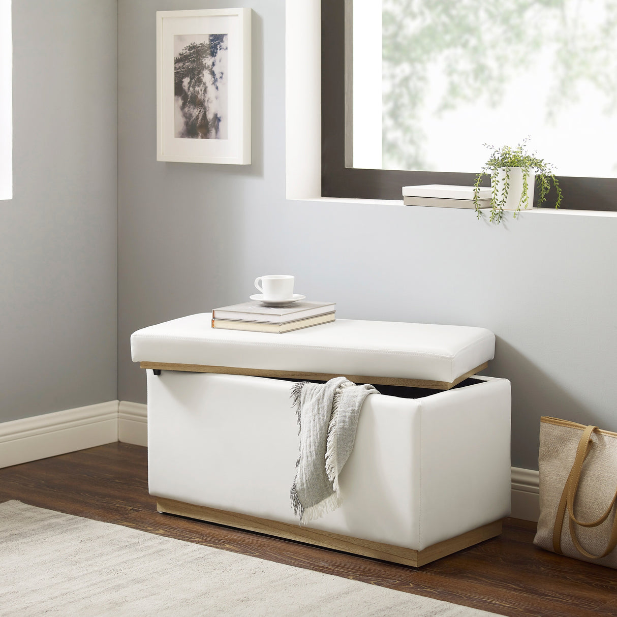 Rue Faux Leather Rectangle Storage Ottoman