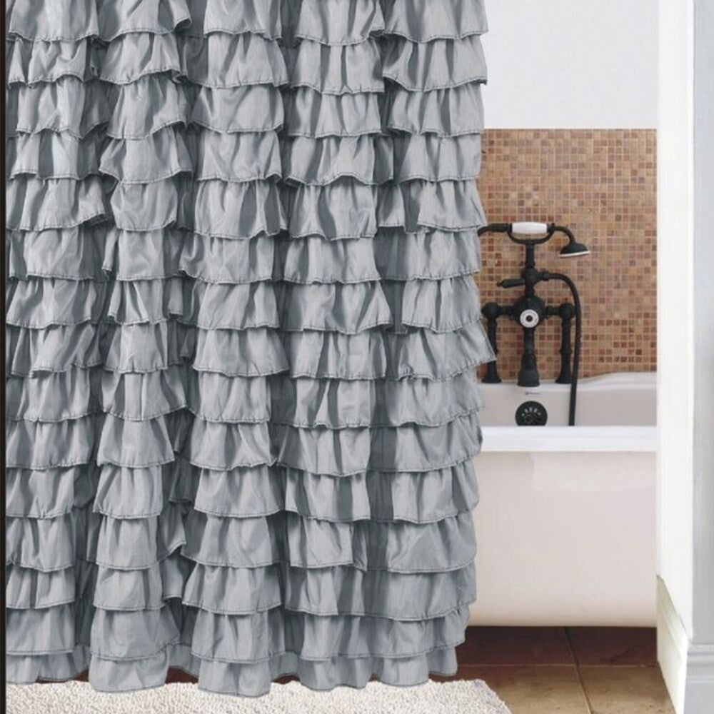 Ruffle Fabric Shower Curtain Waterfall 72" x 72" Silver