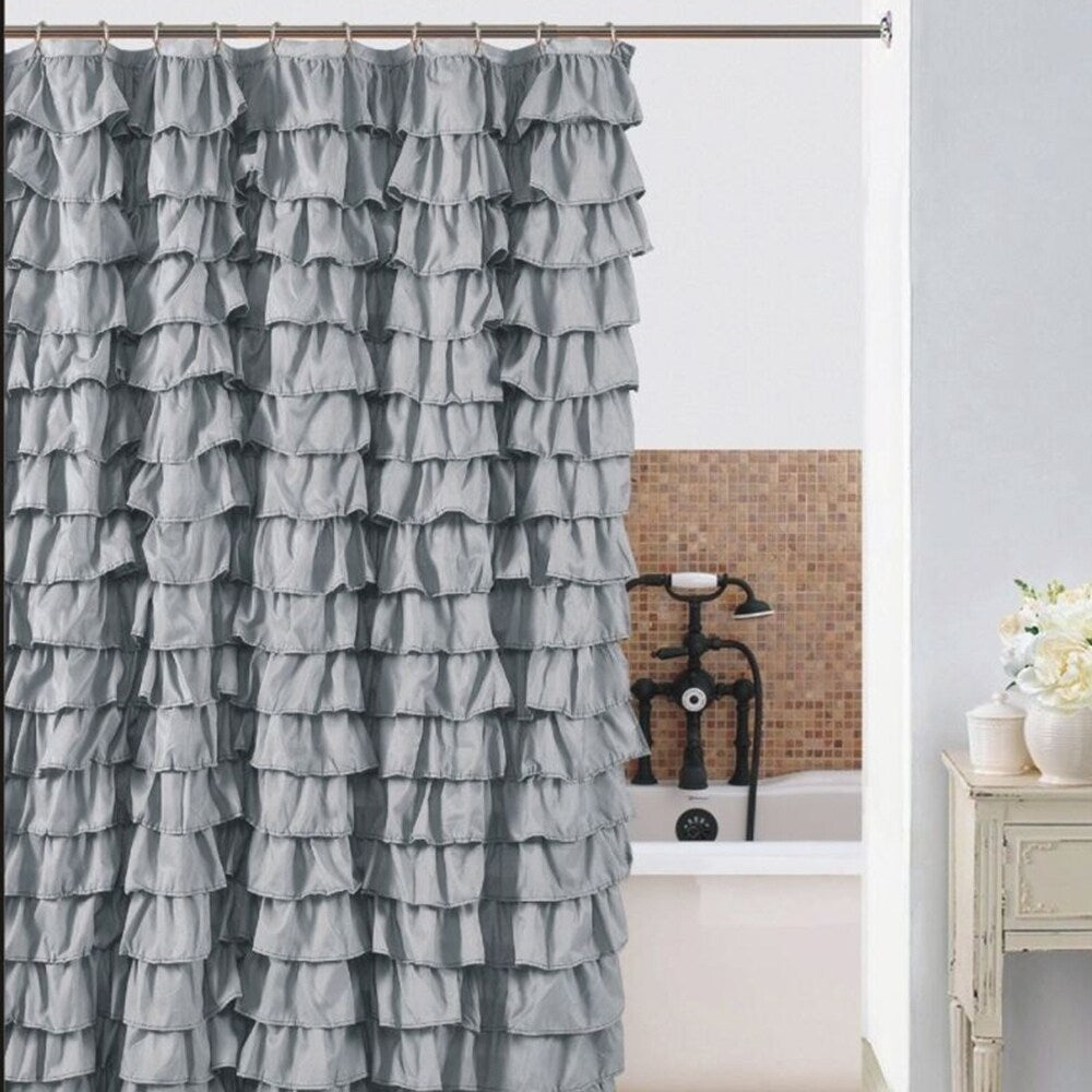 Ruffle Fabric Shower Curtain Waterfall 72" x 72" Silver