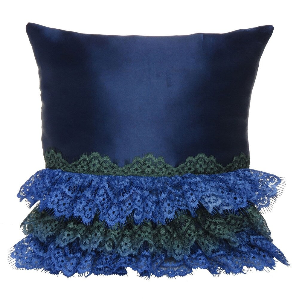 Ruffle Polydupion Throw Pillow Cover, Lace Decorative Cushion Cover Square Shape (18''x18'')