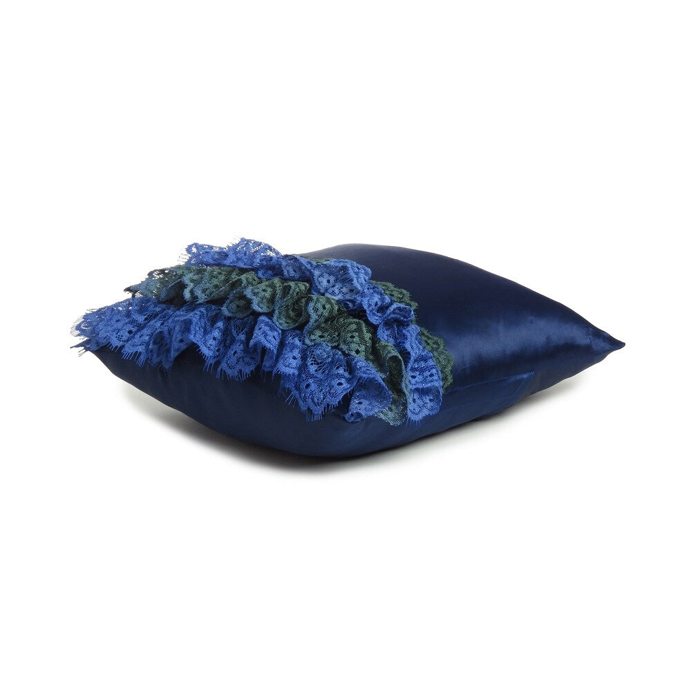 Ruffle Polydupion Throw Pillow Cover, Lace Decorative Cushion Cover Square Shape (18''x18'')