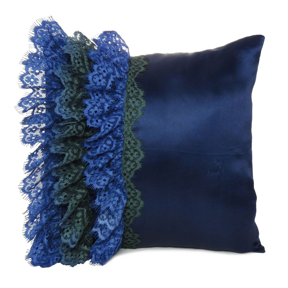 Ruffle Polydupion Throw Pillow Cover, Lace Decorative Cushion Cover Square Shape (18''x18'')