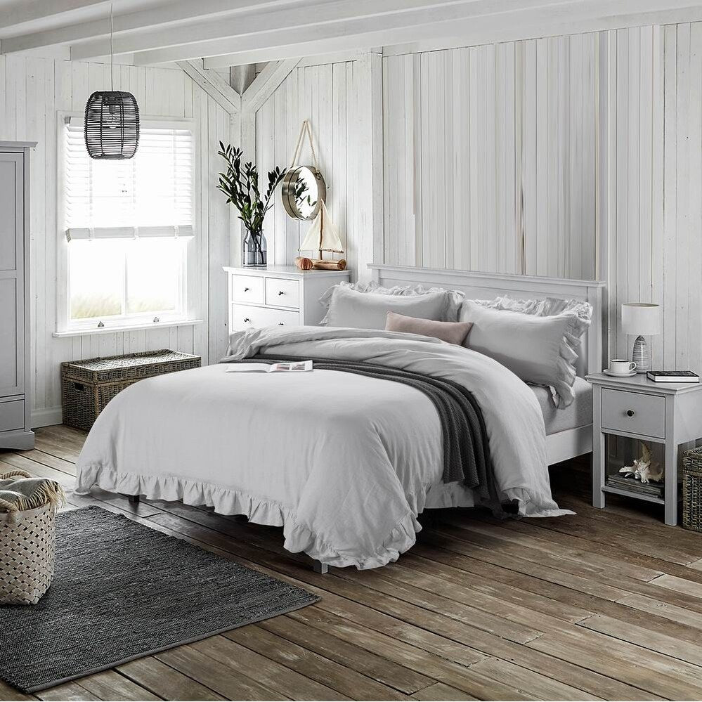 WHOLINENS Stone Washed French Linen Duvet Cover Set Ruffle Style