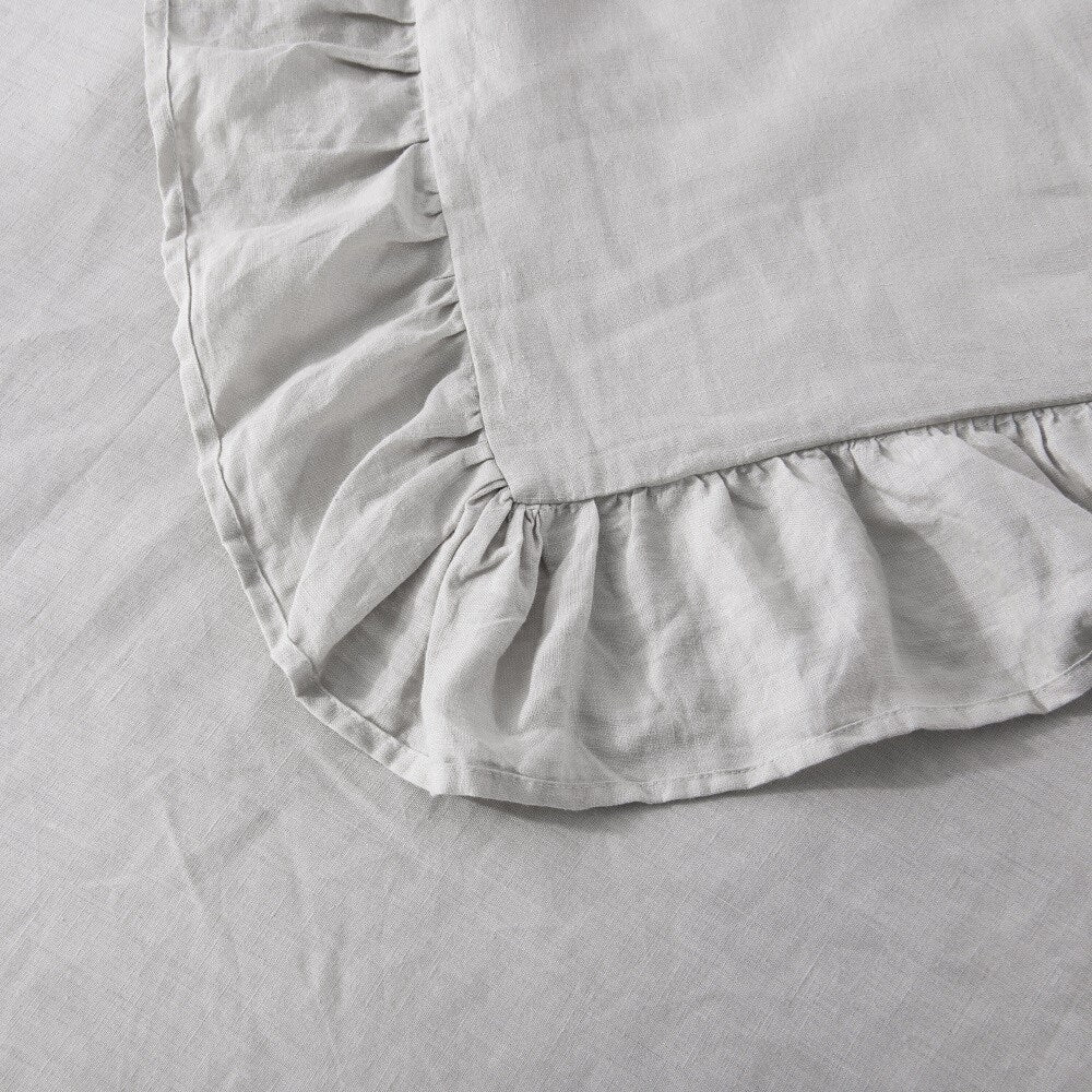 WHOLINENS Stone Washed French Linen Duvet Cover Set Ruffle Style