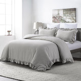 WHOLINENS Stone Washed French Linen Duvet Cover Set Ruffle Style