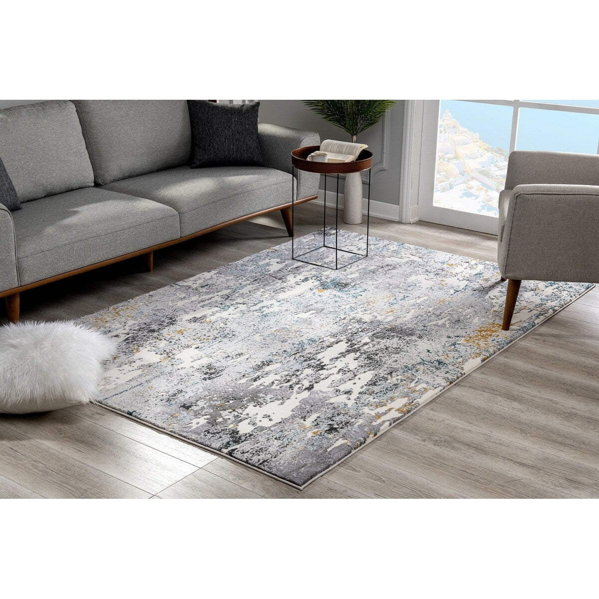 Rug Branch Modern Abstract Beige Blue Indoor Area/Runner Rug