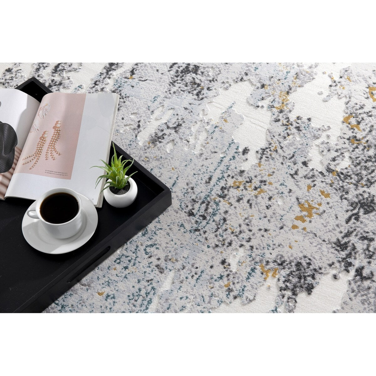 Rug Branch Modern Abstract Beige Blue Indoor Area/Runner Rug
