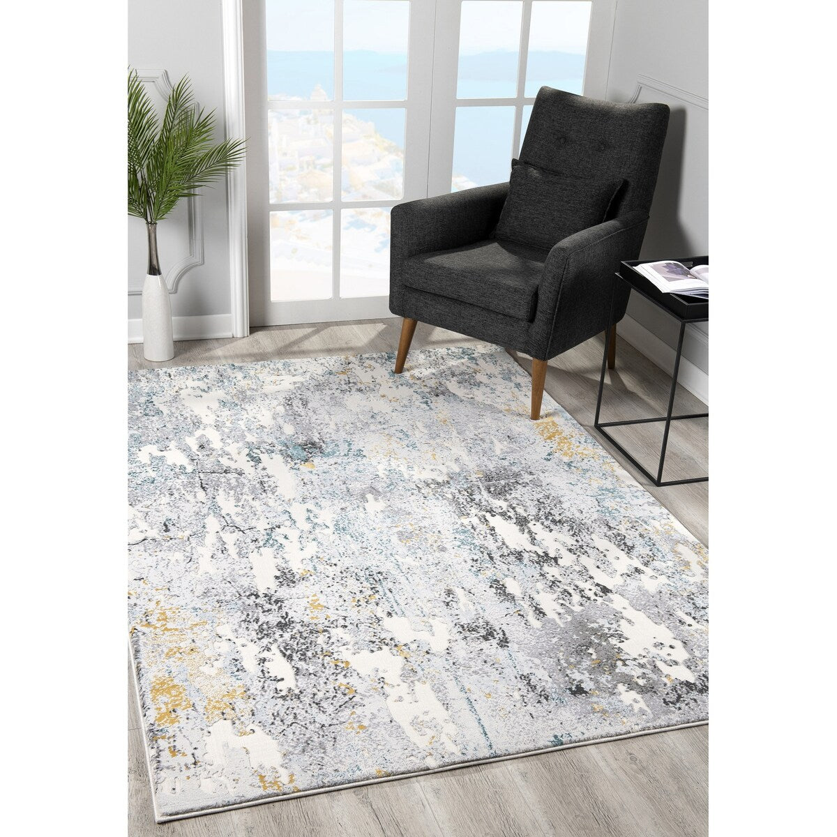Rug Branch Modern Abstract Beige Blue Indoor Area/Runner Rug