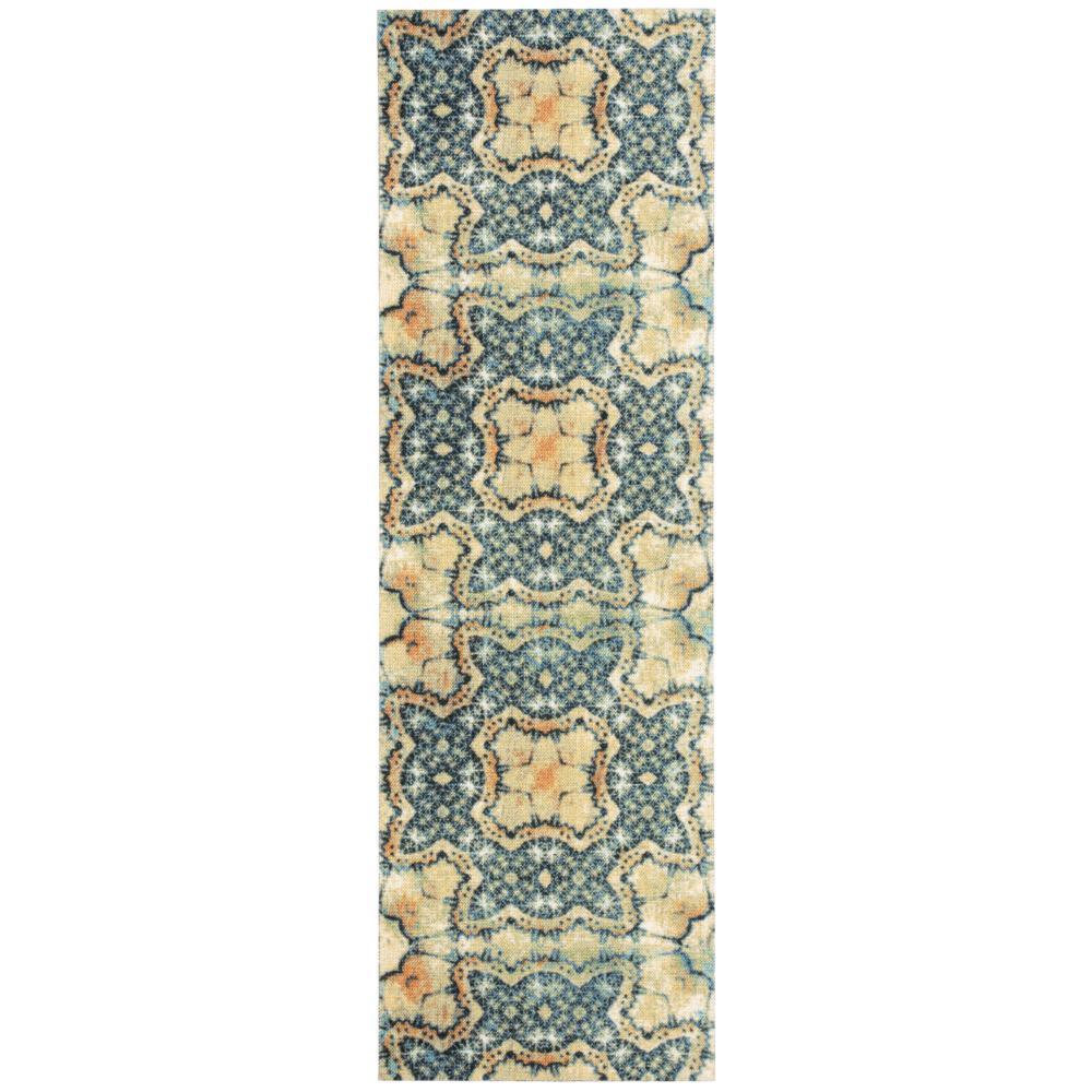 Rug Squared Sea Breeze Blue Gold Runner Rug - 2'6" x 8' Runner