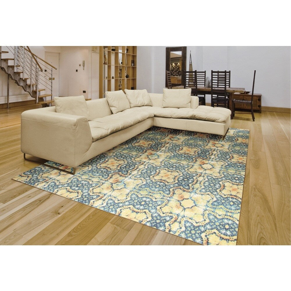Rug Squared Sea Breeze Blue Gold Runner Rug - 2'6" x 8' Runner