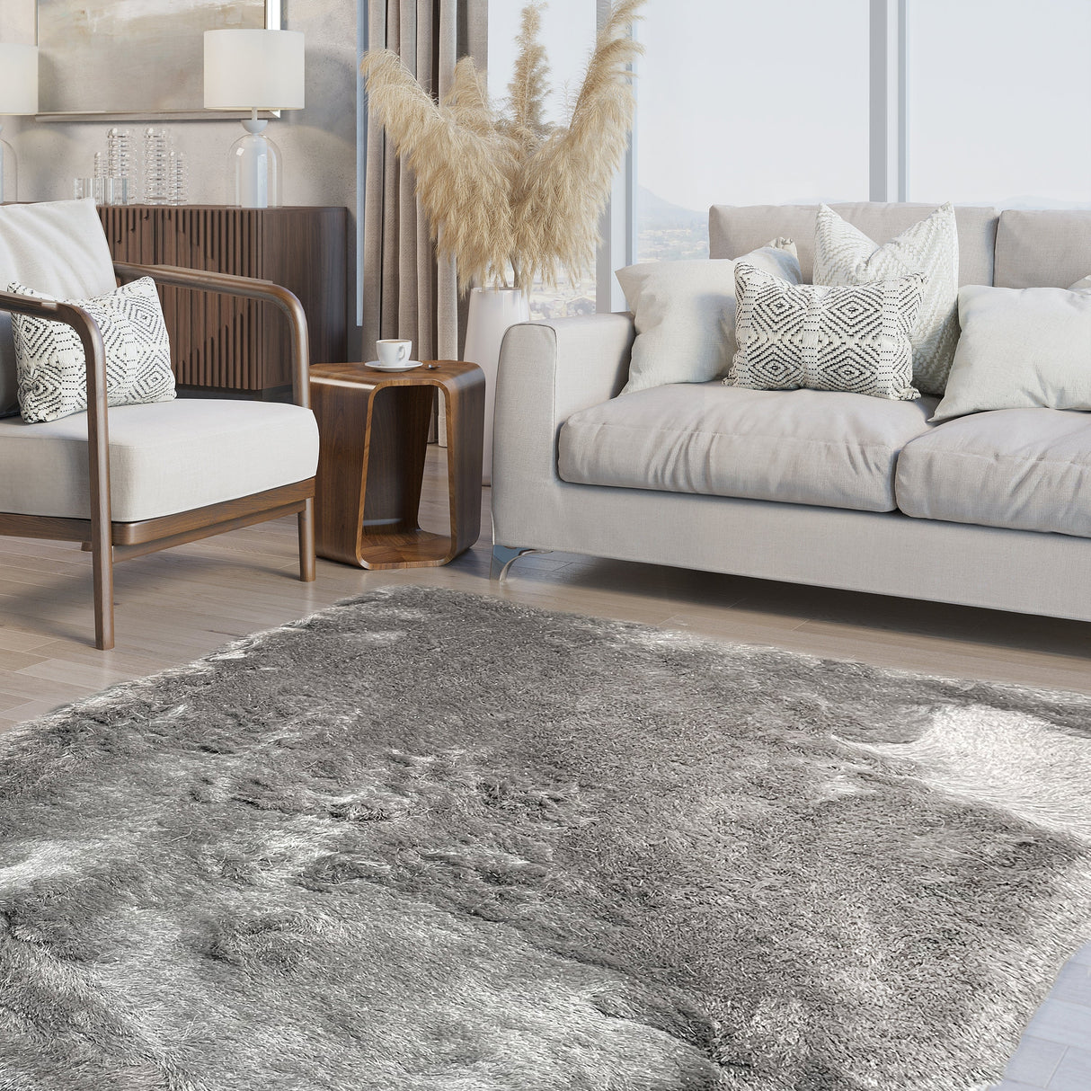 Blue Shimmer Shag Area Rug Thick Soft Pile Large Shaggy Carpet