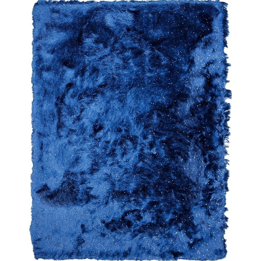 Blue Shimmer Shag Area Rug Thick Soft Pile Large Shaggy Carpet