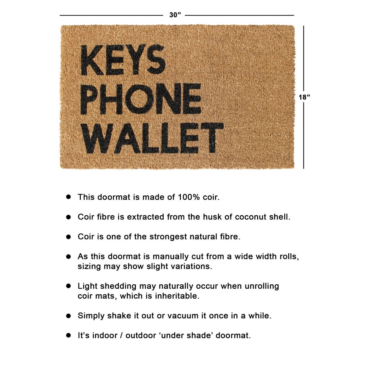 RugSmith Black Machine Tufted Keys Phone Wallet Doormat, 18"x30"