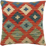 Russell Orange/Blue Hand-Woven Kilim Throw Pillow - 1'6 x 1'6
