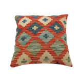 Russell Orange/Blue Hand-Woven Kilim Throw Pillow - 1'6 x 1'6