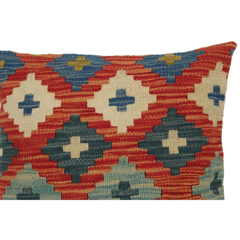Russell Orange/Blue Hand-Woven Kilim Throw Pillow - 1'6 x 1'6