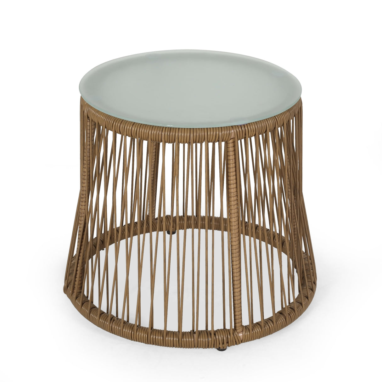 Russell Outdoor Wicker Side Table with Glass Top by Christopher Knight Home - 18.75" L x 18.75" W x 16.25" H