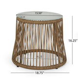 Russell Outdoor Wicker Side Table with Glass Top by Christopher Knight Home - 18.75" L x 18.75" W x 16.25" H