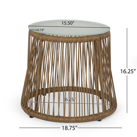 Russell Outdoor Wicker Side Table with Glass Top by Christopher Knight Home - 18.75" L x 18.75" W x 16.25" H