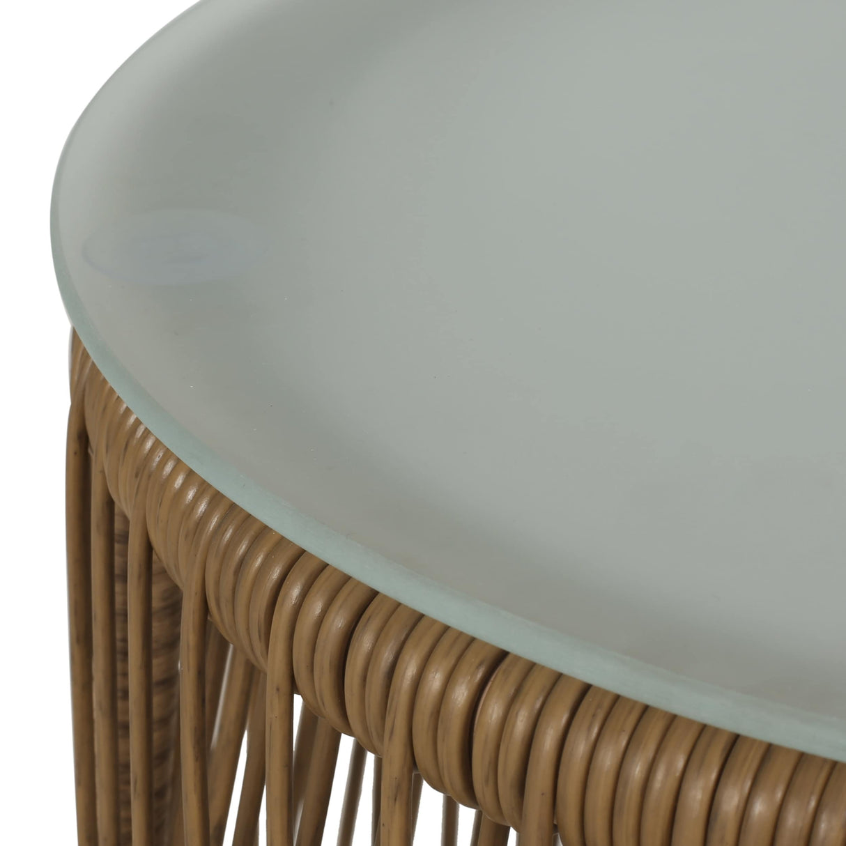Russell Outdoor Wicker Side Table with Glass Top by Christopher Knight Home - 18.75" L x 18.75" W x 16.25" H