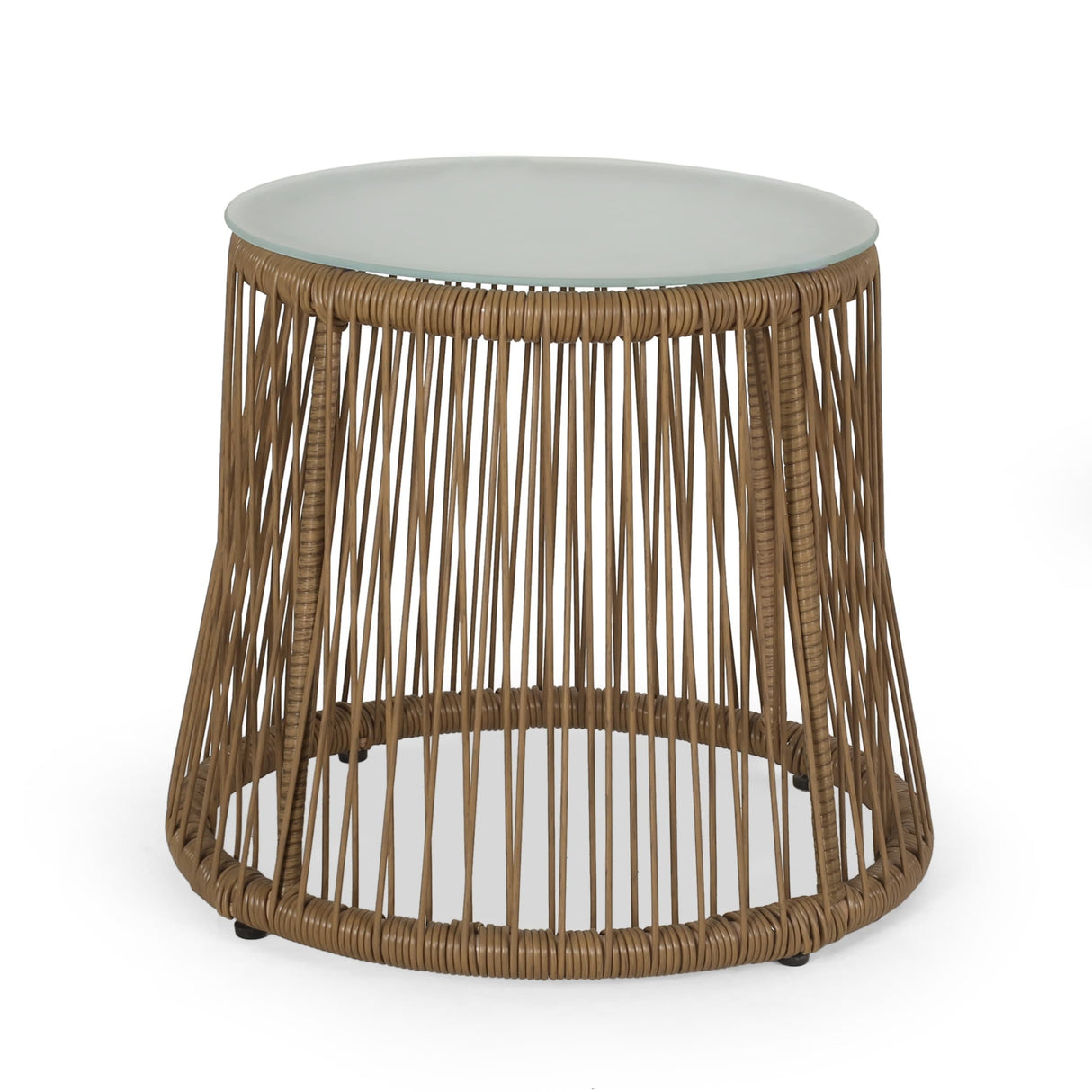 Russell Outdoor Wicker Side Table with Glass Top by Christopher Knight Home - 18.75" L x 18.75" W x 16.25" H