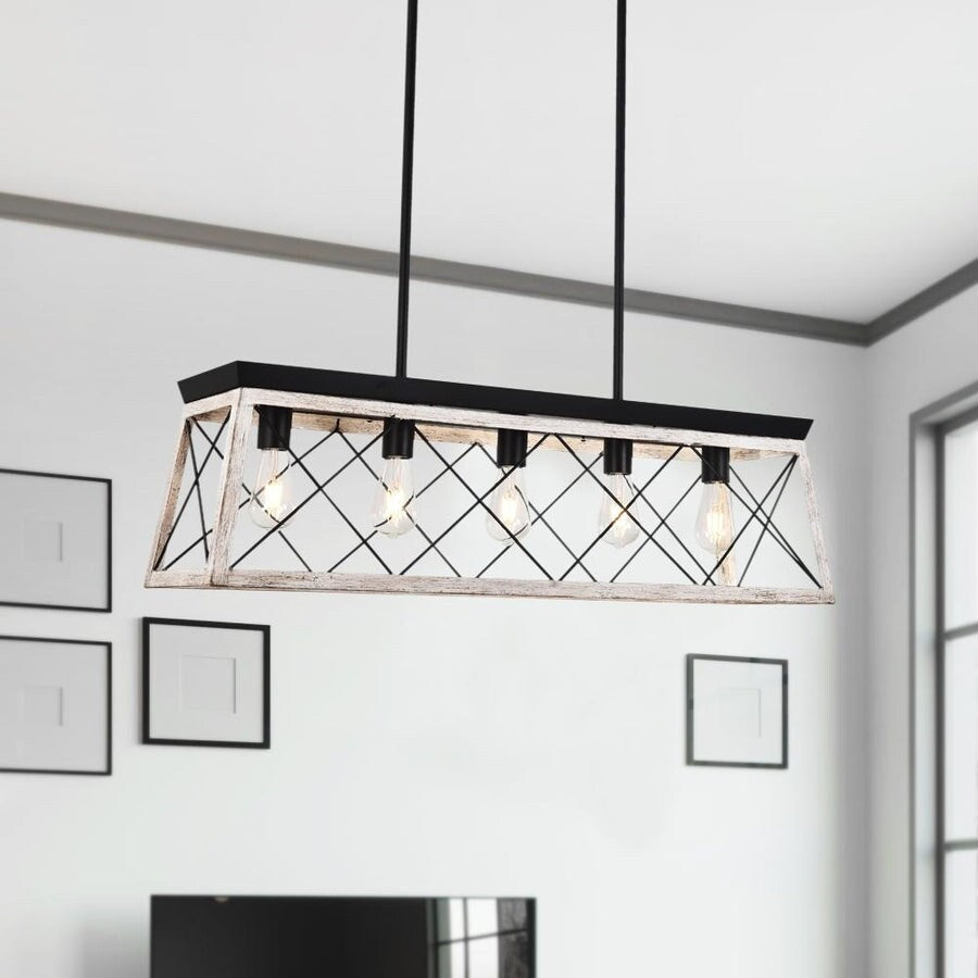 Rustic 5-Light Metal Rectangle Island Pendant Chandelier