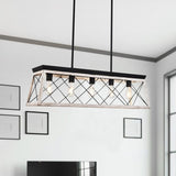 Rustic 5-Light Metal Rectangle Island Pendant Chandelier