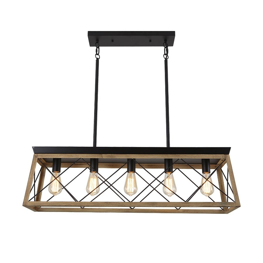Rustic 5-Light Metal Rectangle Island Pendant Chandelier