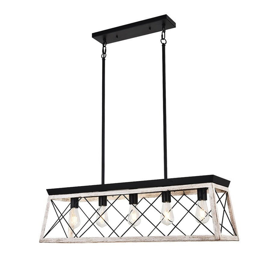 Rustic 5-Light Metal Rectangle Island Pendant Chandelier