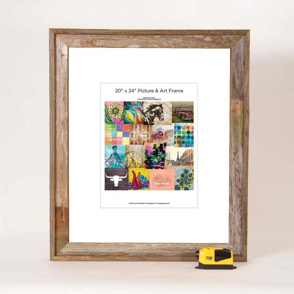 Rustic Barnwood Picture Photo Wall Mount Frame with Laser Level